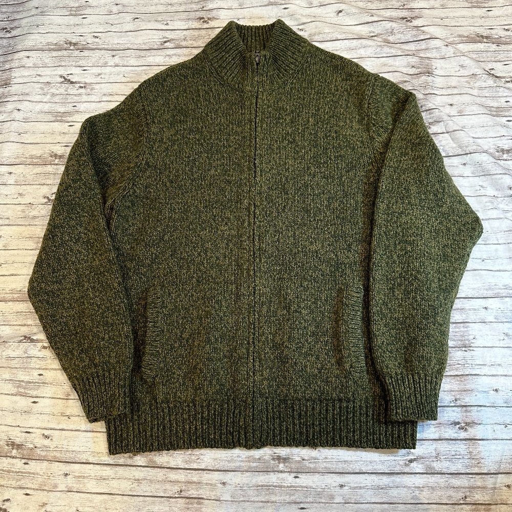 Men's L.L.Bean Classic Ragg 100% Wool Sweater, Full-Zip, Size L, Forest Shade